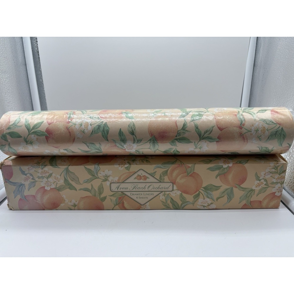 6 Avon Peach Orchard Floral Drawer Liners Paper Sheets NEW Old Stock 1989